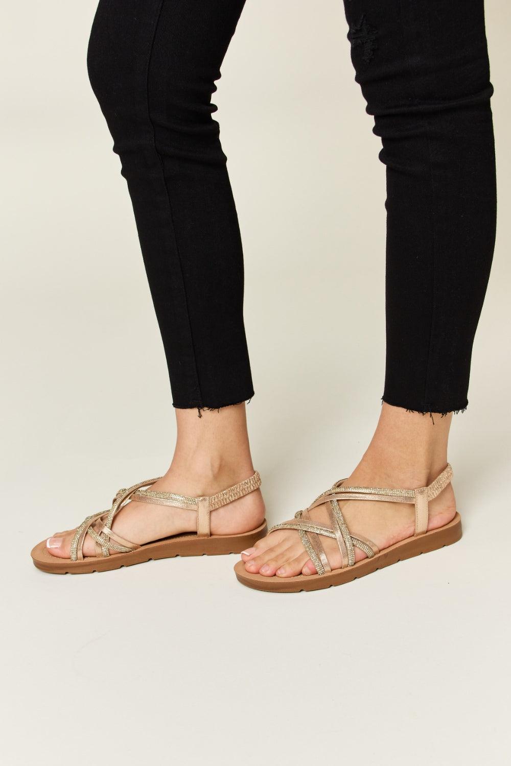 Forever Link Rhinestone Crisscross Flat Sandals Carauana Store