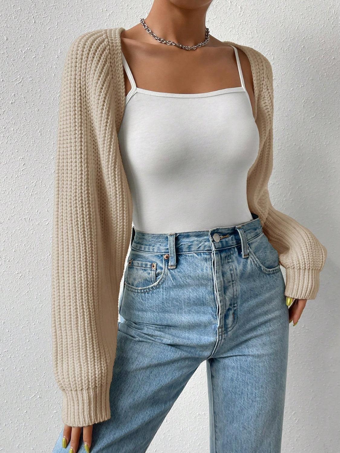 Honey Open Front Long Sleeve Cropped Cardigan Carauana Store