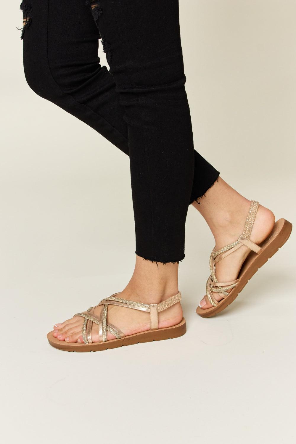 Forever Link Rhinestone Crisscross Flat Sandals Carauana Store