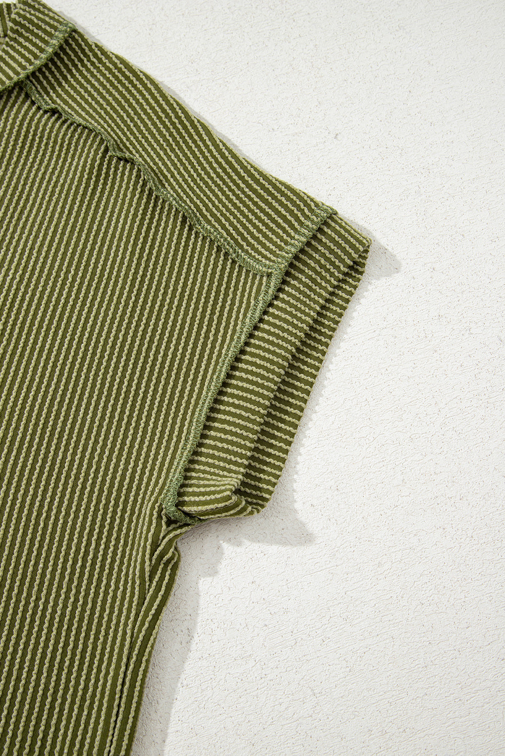 Jungle Green Textured Knit Exposed Stitching T-shirt