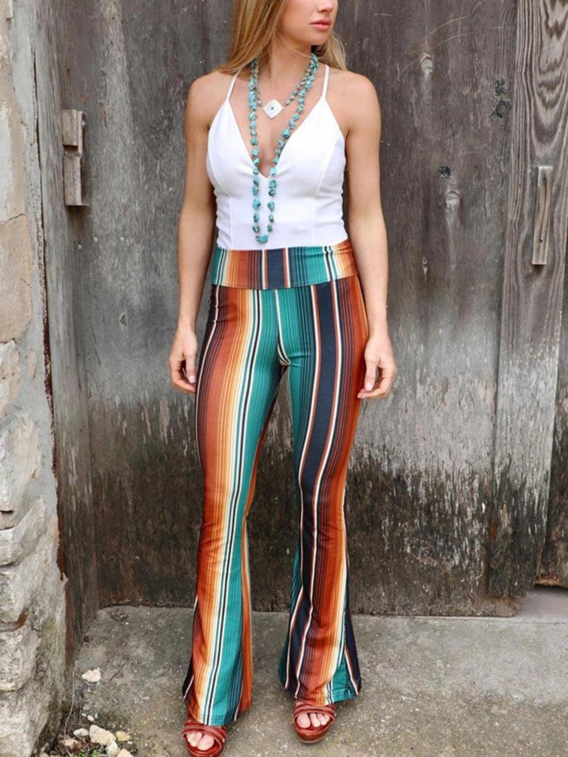 High Waist Striped Bootcut Pants Carauana Store