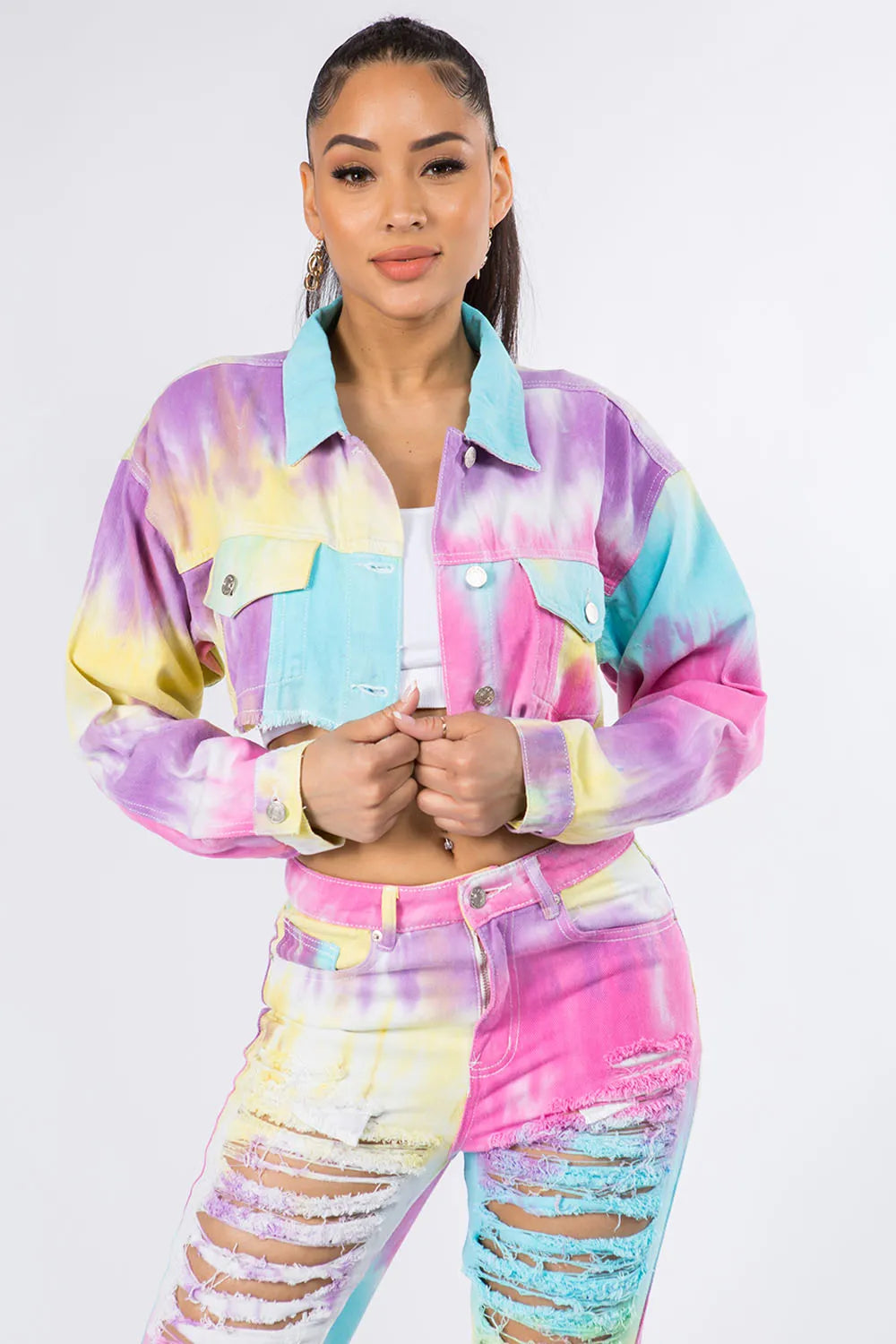 American Bazi Distressed Back Cropped Denim Jacket Carauana Store