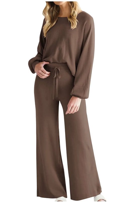 Round Neck Long Sleeve Top and Pants Set Carauana Store