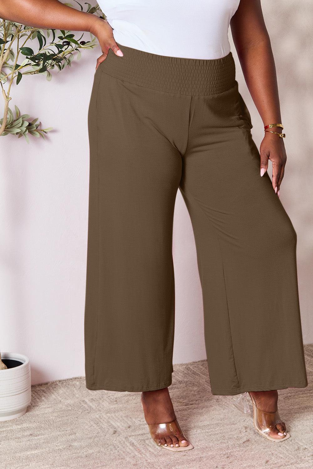 Double Take Full Size Smocked Wide Waistband Wide Leg Pants Carauana Store