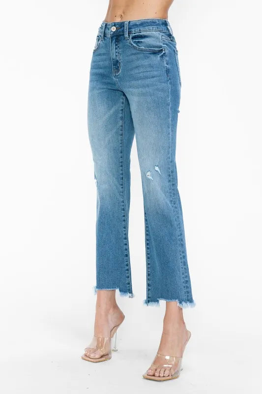 bytos Raw Hem Distressed Mid Rise Crop Jeans Carauana Store