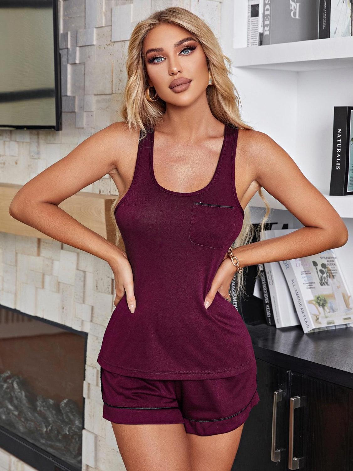 Scoop Neck Wide Strap Tank and Shorts Lounge Set Carauana Store