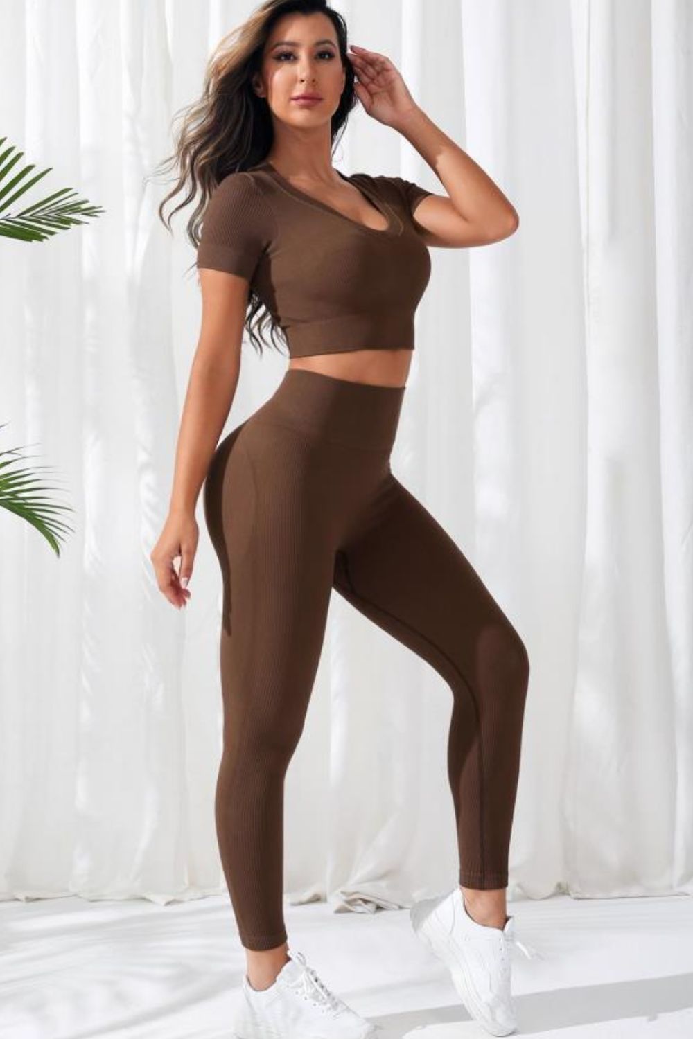 V-Neck Crop Top and High Waistband Long Active Pants Carauana Store