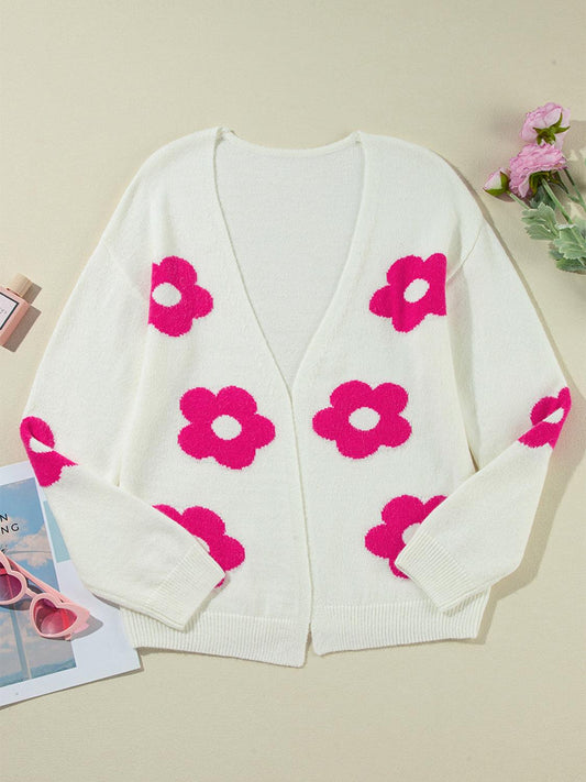 Flower Open Front Long Sleeve Cardigan Carauana Store