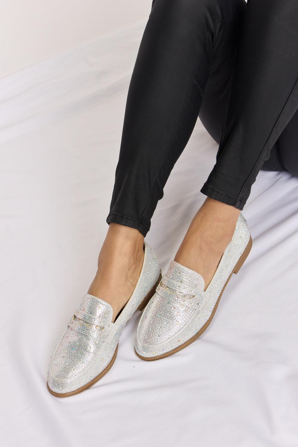 Forever Link Rhinestone Point Toe Loafers Carauana Store