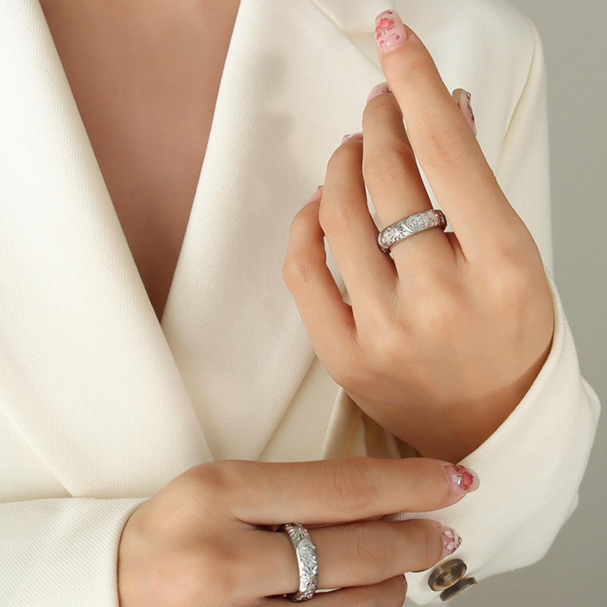 Titanium Steel Inlaid Zircon Embossed Ring Carauana Store