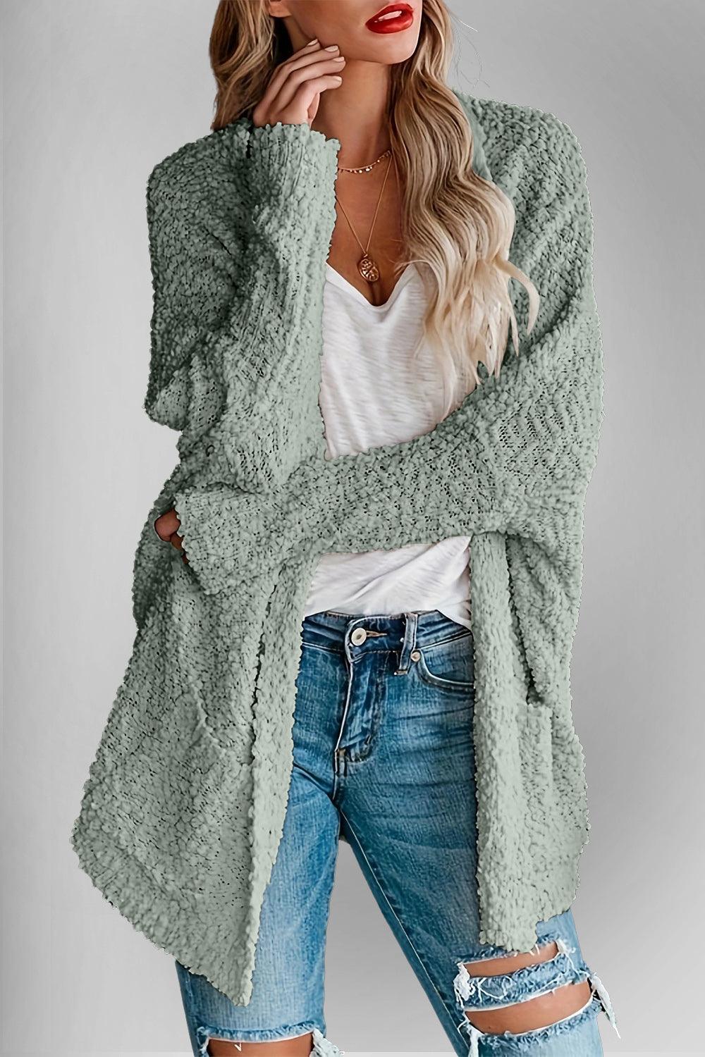 Double Take Pocketed Open Front Long Sleeve Cardigan Carauana Store