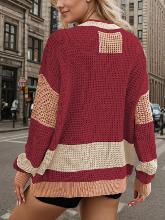 Contrast Button Up Long Sleeve Cardigan Carauana Store