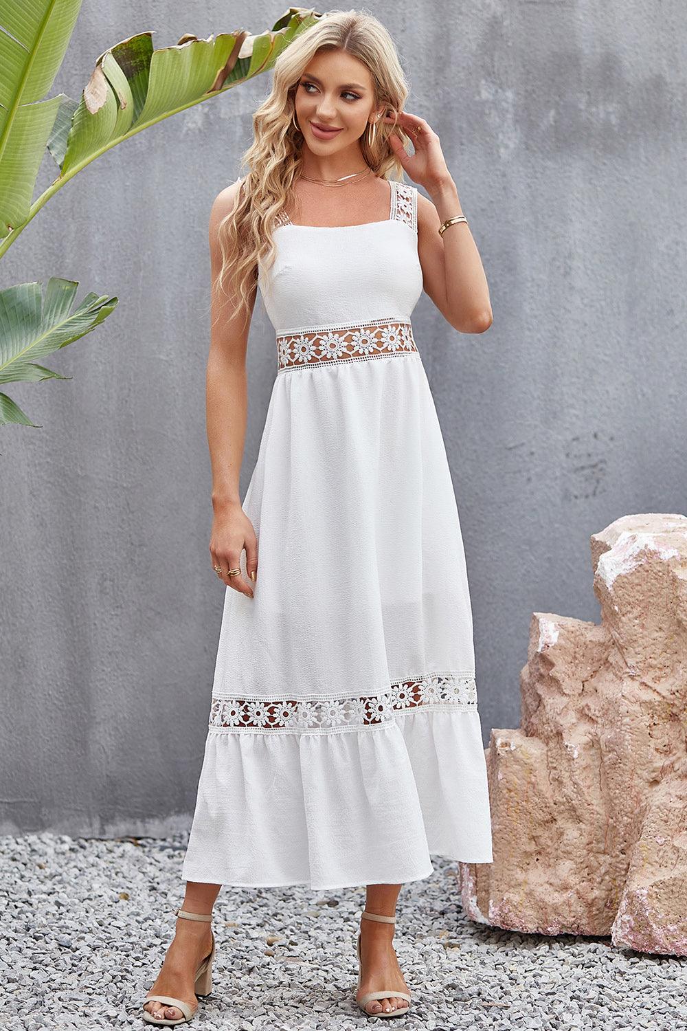 Flower Crochet Wide Strap Midi Dress Carauana Store