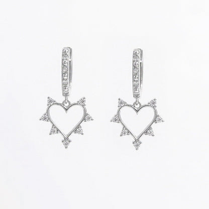 925 Sterling Silver Inlaid Zircon Heart Dangle Earrings