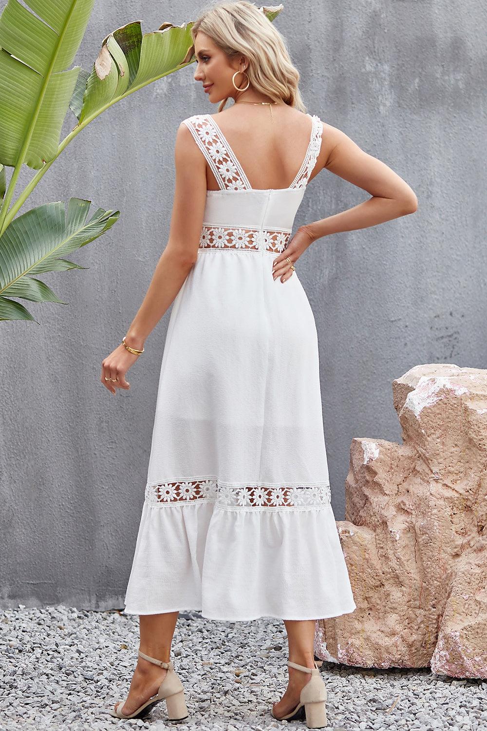 Spliced Lace Square Neck Sleeveless Midi Dress