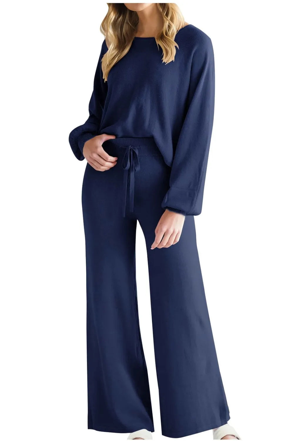 Round Neck Long Sleeve Top and Pants Set Carauana Store