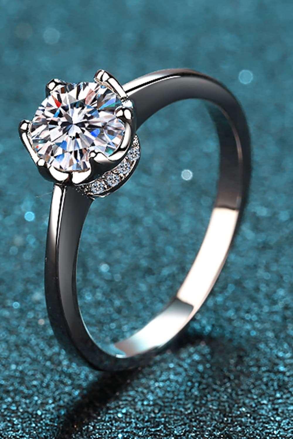 1 Carat Moissanite Rhodium-Plated Solitaire Ring