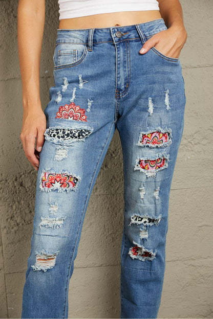 Baeful Leopard Patch Ankle-Length Jeans