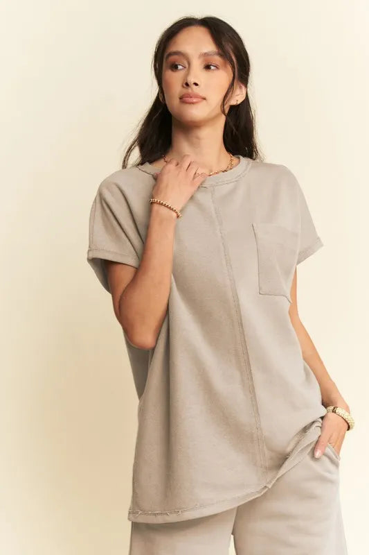 Davi & Dani Round Neck Short Sleeve Top and Pants Set