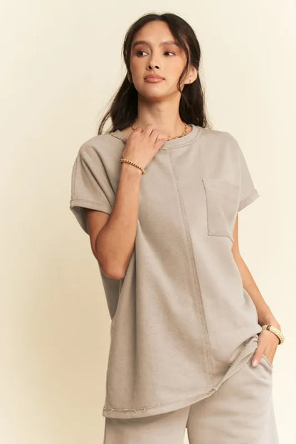 Davi & Dani Round Neck Short Sleeve Top and Pants Set