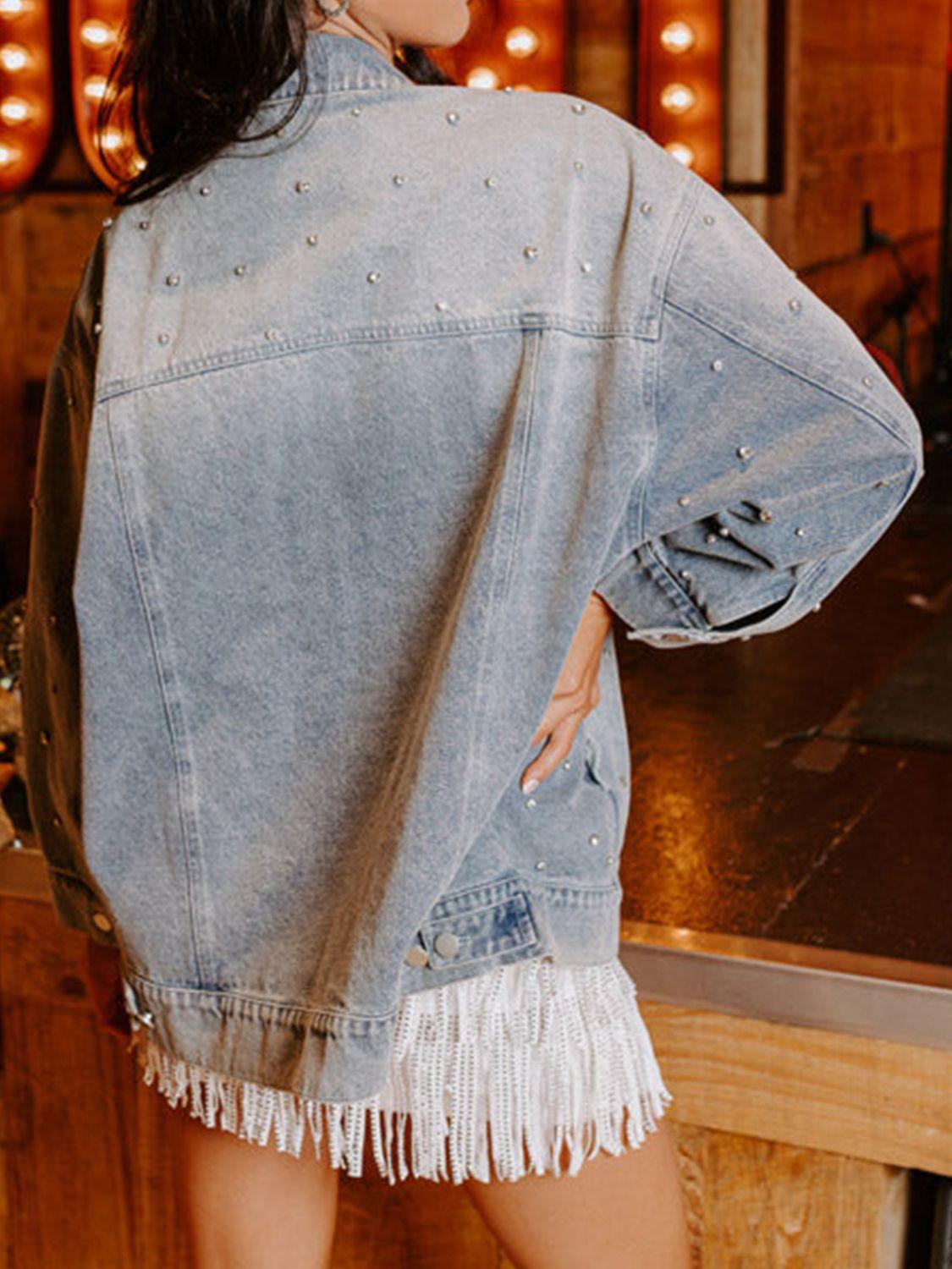 Rhinestone Detail Button Up Denim Jacket