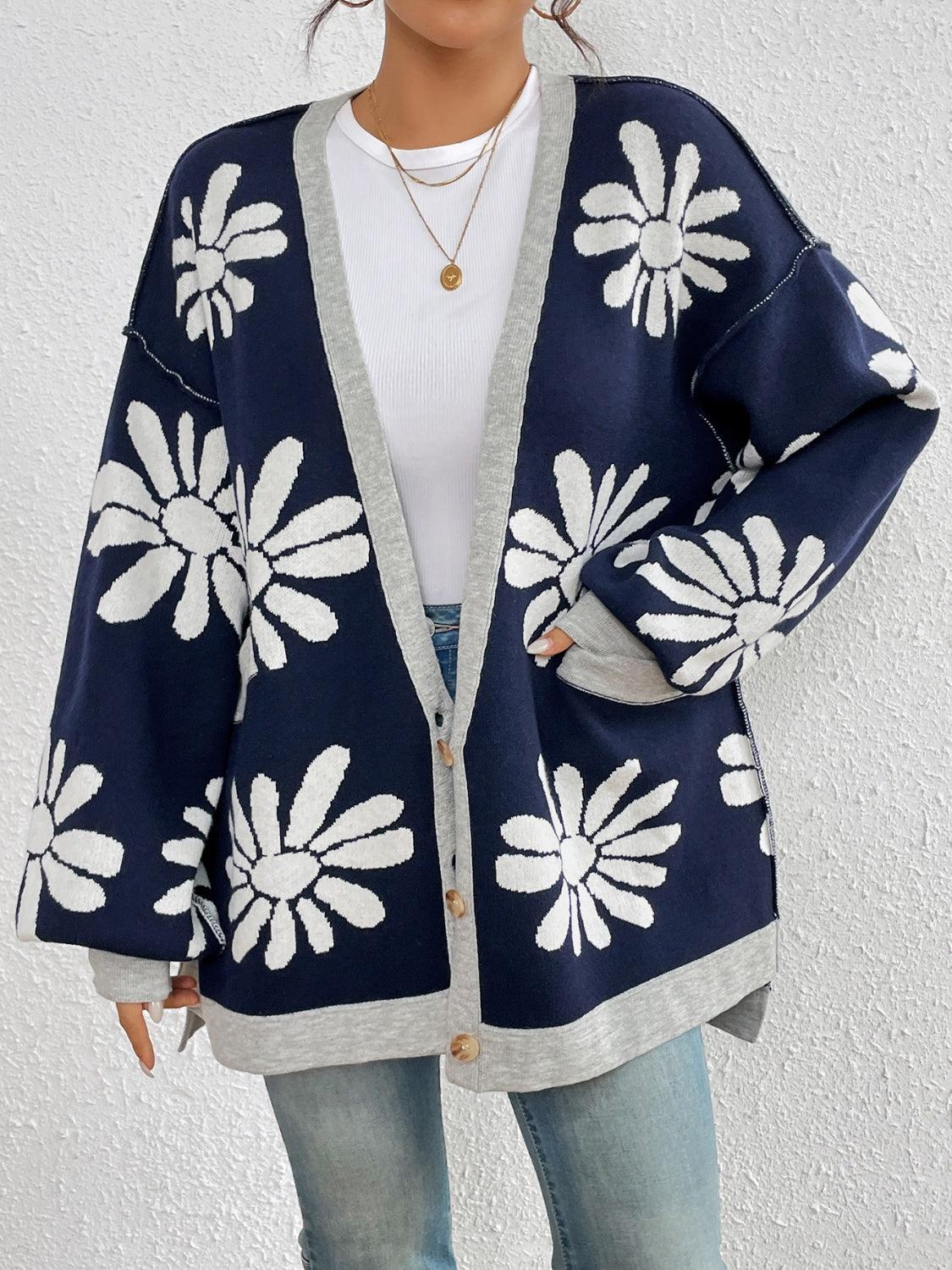 Contrast Dropped Shoulder Long Sleeve Cardigan