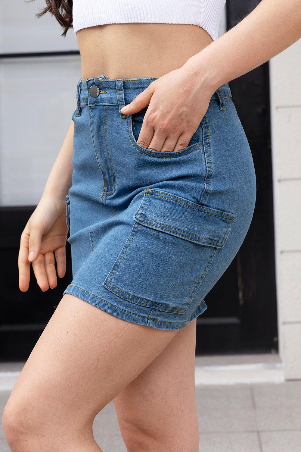 High Waist Pocketed Denim Skirt Carauana Store