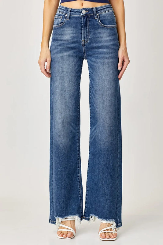 Risen Full Size High Rise Frayed Hem Wide Leg Jeans Carauana Store