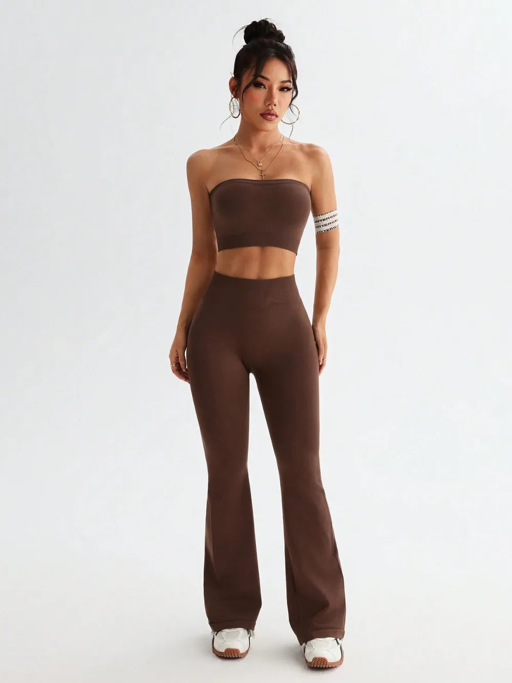 Tube Top and High Waist Flare Pants Active Set Carauana Store