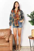 Double Take Plaid Curved Hem Shirt Jacket with Breast Pockets Carauana Store