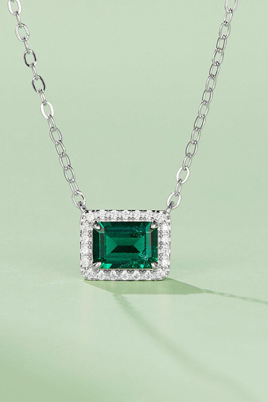 Lab-Grown Emerald Rectangle Pendant Necklace Carauana Store