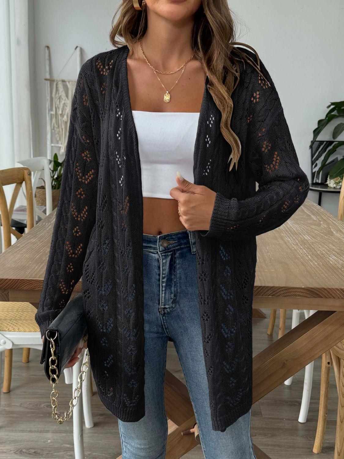 Openwork Open Front Long Sleeve Cardigan