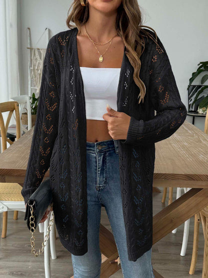 Openwork Open Front Long Sleeve Cardigan