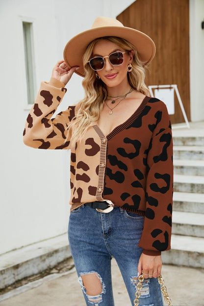 Mandy Leopard Button Up Dropped Shoulder Cardigan