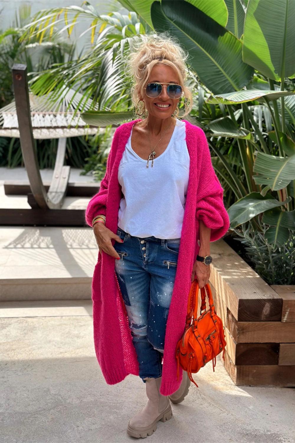 Letter Dropped Shoulder Long Sleeve Cardigan Carauana Store