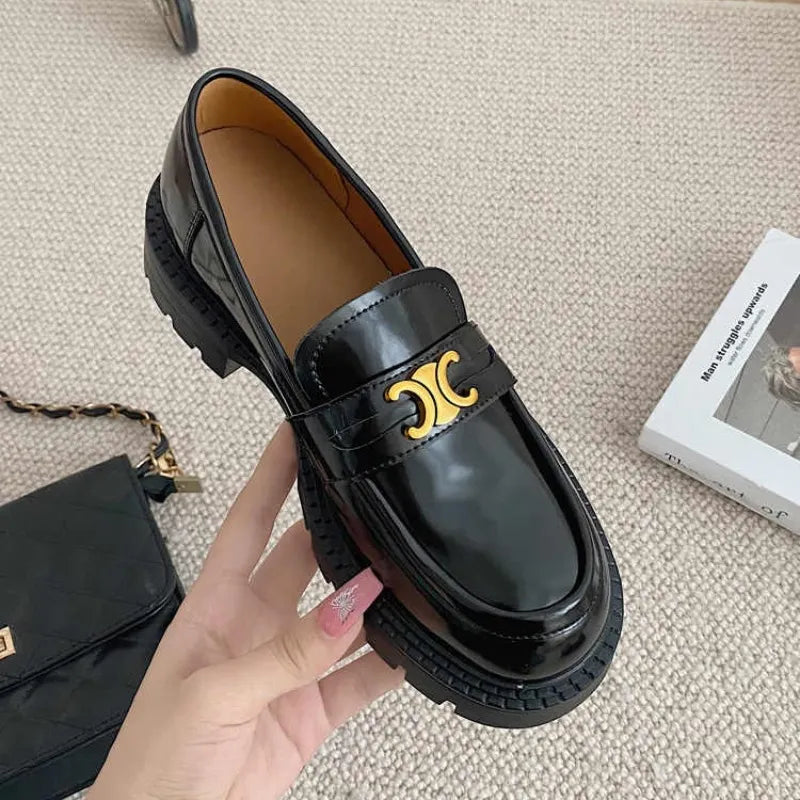 Round Toe Block Heel Loafers Carauana Store