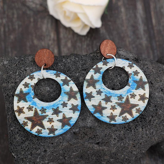 Cutout Star Print Wooden Dangle Earrings Carauana Store