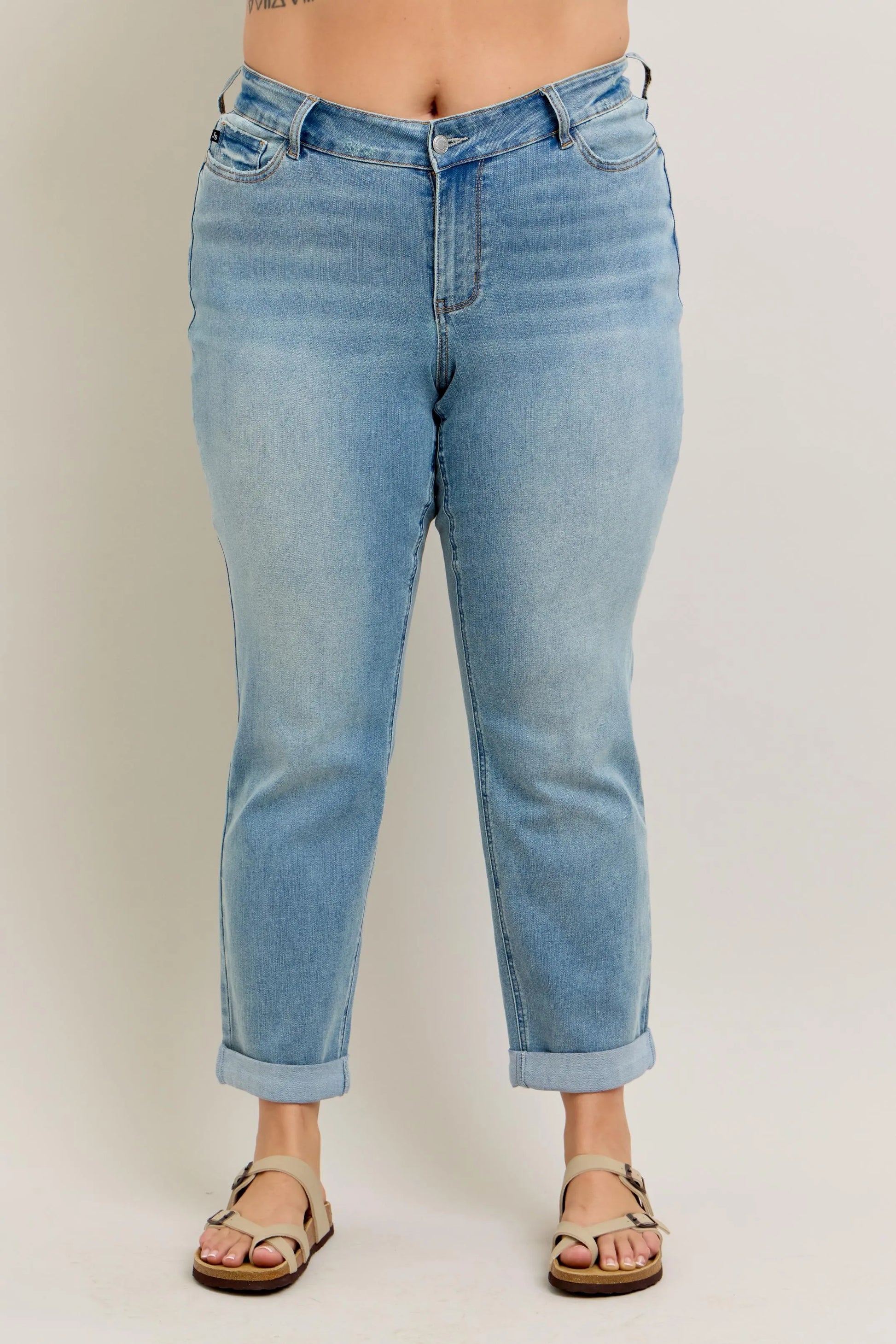 Judy Blue Full Size V-Front Cuff Boyfriend Jeans Plus Size Carauana Store