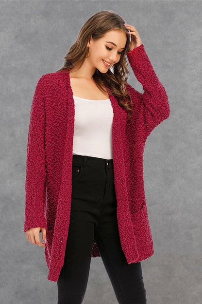 Angel Wings Pocketed Open Front Long Sleeve Cardigan