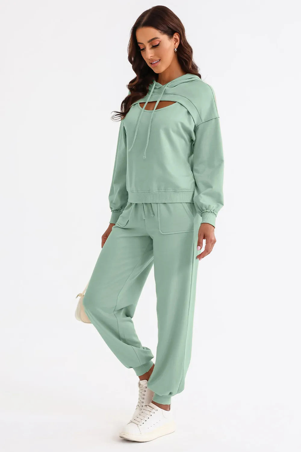 Cutout Drawstring Hoodie and Joggers Active Set Carauana Store