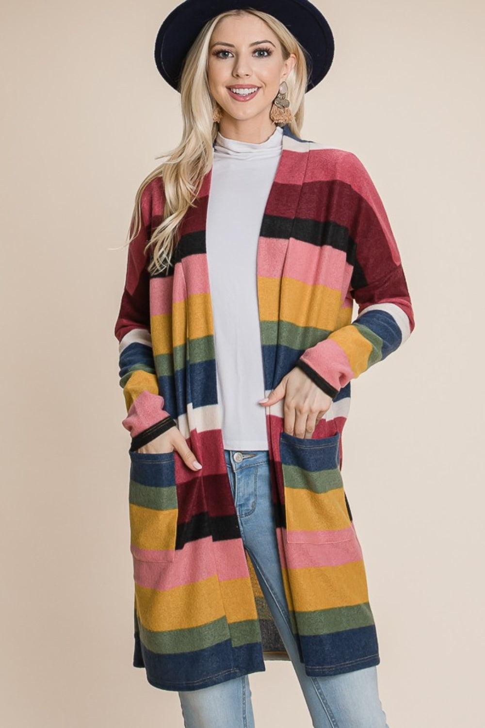 BOMBOM Color Block Striped Open Front Cardigan Carauana Store