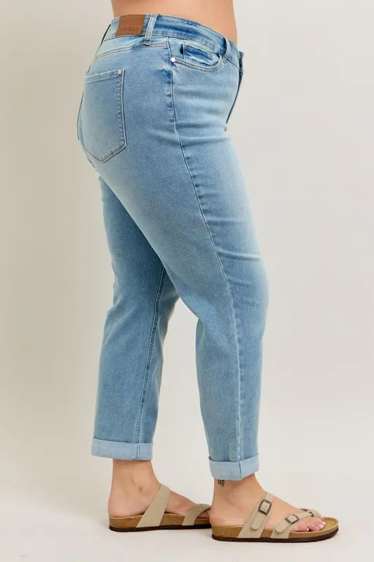 Judy Blue Full Size V-Front Cuff Boyfriend Jeans Plus Size Carauana Store
