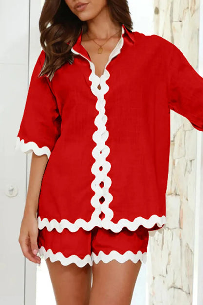 Contrast Trim Half Sleeve Top and Shorts Set Carauana Store