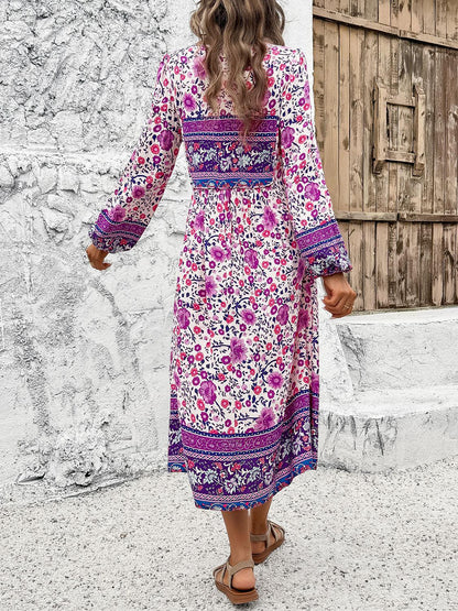 Tassel Tied Printed Long Sleeve Dress