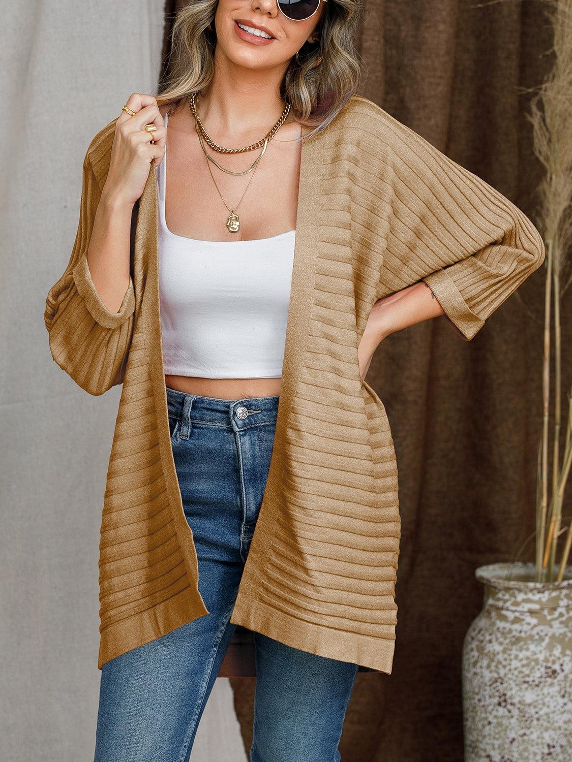 Striped Open Front Knit Cardigan Carauana Store