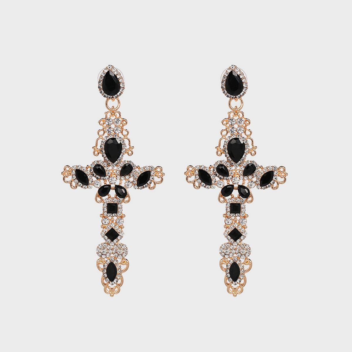 Rhinestone Alloy Cross Earrings