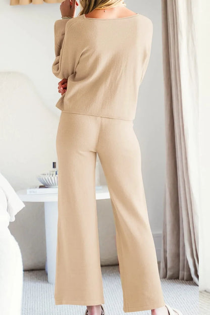 Round Neck Long Sleeve Top and Pants Set Carauana Store