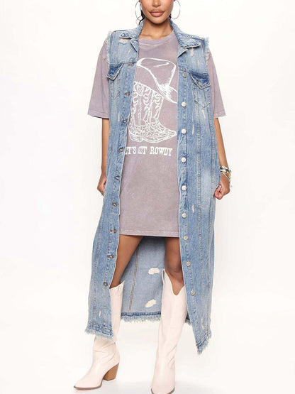 Sleeveless Longline Denim Jacket