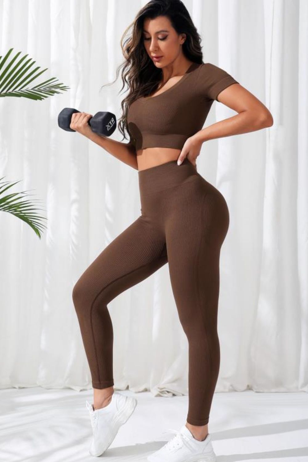 V-Neck Crop Top and High Waistband Long Active Pants Carauana Store