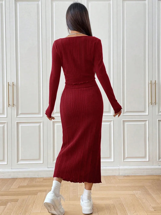 Cami Dress and Tied Long Sleeve Cardigan Set Carauana Store